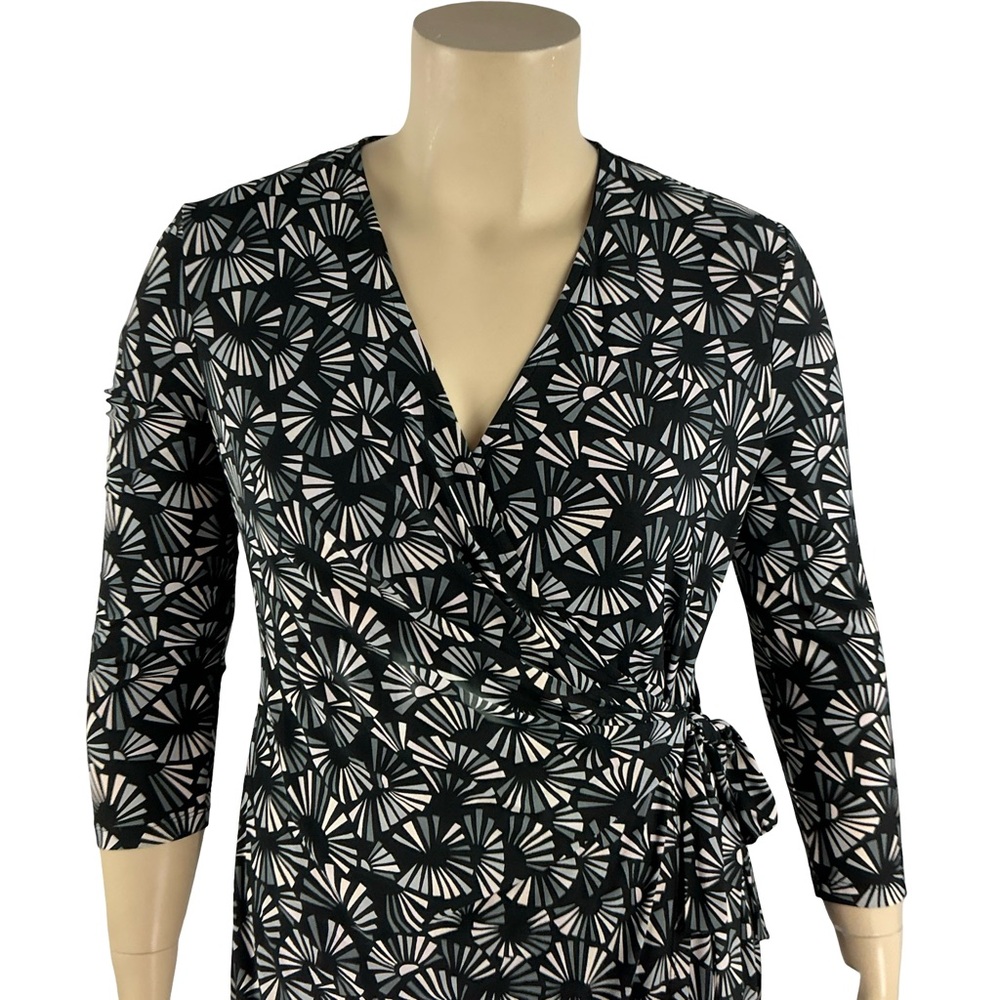 Anne Klein Faux Wrap Dress Black Gray Geometric Size XL - Picture 2 of 7